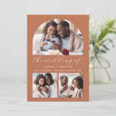 ミニマリスト写真アーチコラージテラコッタ結婚ズ 招待状 (スタンド正面)