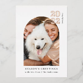 ミニマリスト写真アーチピンククリスマス実在パーティー 箔招待状