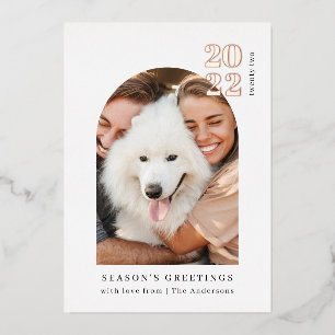 ミニマリスト写真アーチピンククリスマス実在パーティー 箔招待状