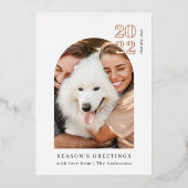 ミニマリスト写真アーチピンククリスマス実在パーティー 箔招待状 (正面)