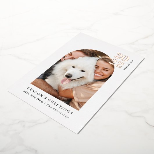 ミニマリスト写真アーチピンククリスマス実在パーティー 箔招待状 (回転した状態)