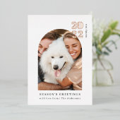 ミニマリスト写真アーチピンククリスマス実在パーティー 箔招待状 (立ち正面)