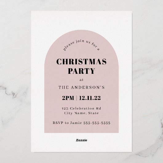 ミニマリスト写真アーチピンククリスマス実在パーティー 箔招待状 (裏面)