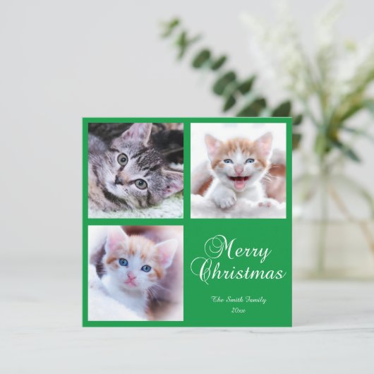 ミニマリスト写真グリッドメリークリスマスグリーンカード (スタンド正面)
