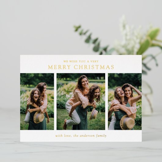 ミニマリスト写真コラージュモダンクリスマス 箔シーズンカード (立ち正面)