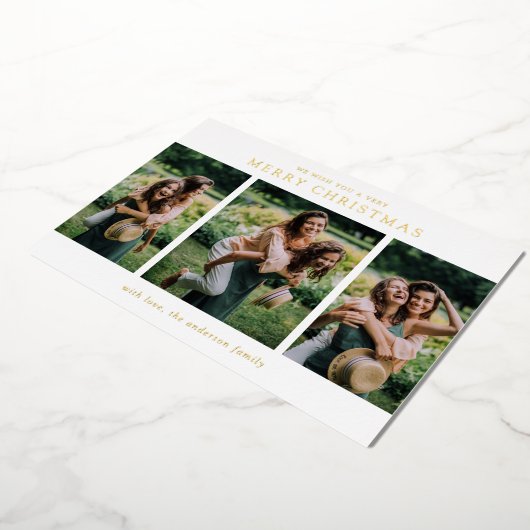 ミニマリスト写真コラージュモダンクリスマス 箔シーズンカード (回転した状態)