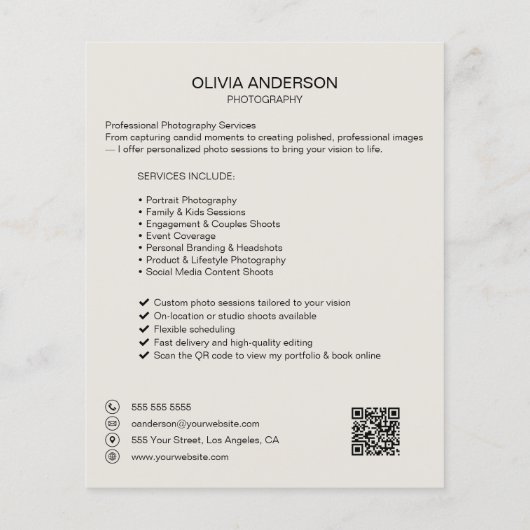 ミニマリスト写真コラージュ写真家ビジネス チラシ (裏面)