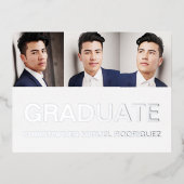 ミニマリスト写真コラージュ卒業 箔招待状ポストカード (正面)