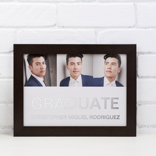 ミニマリスト写真コラージュ卒業 箔招待状ポストカード