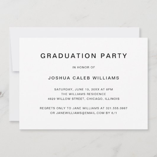 ミニマリスト写真コラージュ男の卒業パーティー 招待状 (裏面)