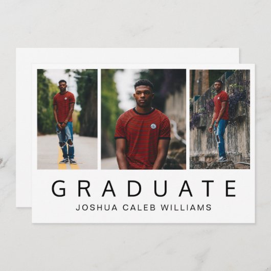ミニマリスト写真コラージュ男の卒業パーティー 招待状 (正面/裏面)