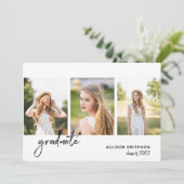 ミニマリスト写真コラージュ白黒卒業 案内状 (スタンド正面)