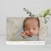 ミニマリスト写真バプティスゴールドフォイル招待状 箔招待状 (立ち正面)