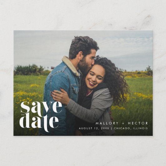 ミニマリスト写真予算結婚式の日付を保存 案内ポストカード (正面)