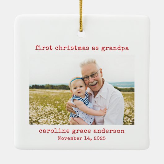 ミニマリスト写真初めてのクリスマスズGrandpa セラミックオーナメント (裏面)