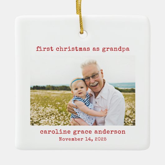 ミニマリスト写真初めてのクリスマスズGrandpa セラミックオーナメント (正面)