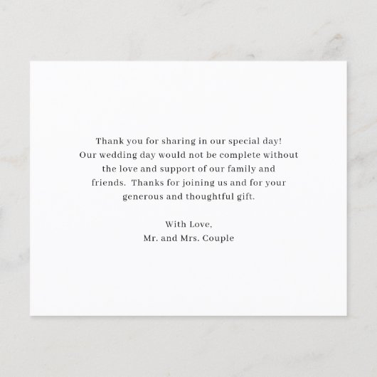 ミニマリスト写真結婚予算のサンキューカード (裏面)