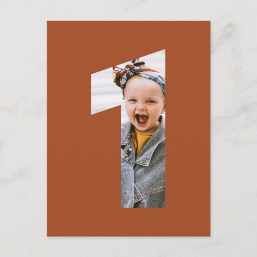 ミニマリスト写真1st誕生日カスタムカラー インビテーションポストカード (正面)