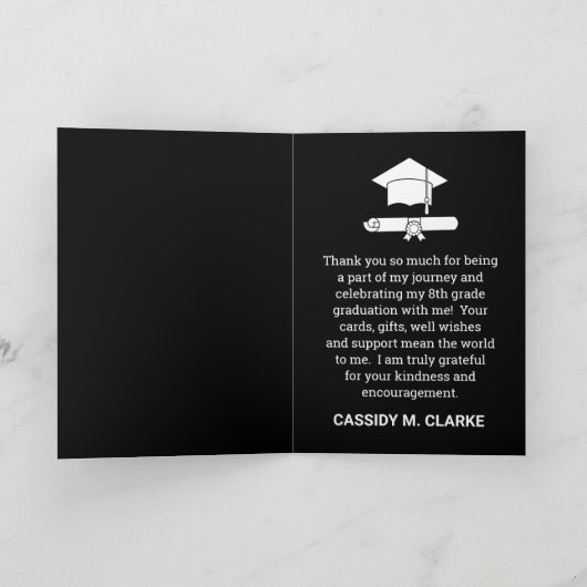 ミニマリスト写真8年生の卒業ありがとう サンキューカード (内部)