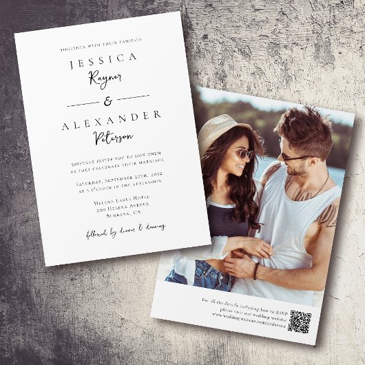 ミニマリスト写真QRコードスク結婚リプト 招待状