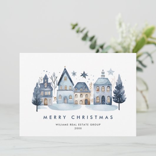 ミニマリスト冬の田舎の町のクリスマス企業の シーズンカード (スタンド正面)