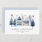 ミニマリスト冬の田舎の町のクリスマス企業の シーズンカード (正面/裏面)