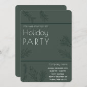 ミニマリスト冬の緑のホリデーパーティー 招待状 (正面/裏面)