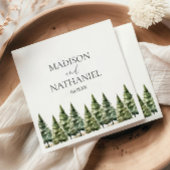 ミニマリスト冬の雪の松の木の森結婚の スタンダードカクテルナプキン