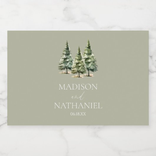 ミニマリスト冬の雪の松の木の森結婚の スパークリングワインラベル (シングルラベル)