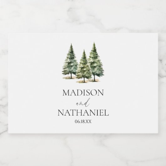 ミニマリスト冬の雪の松の木の森結婚の スパークリングワインラベル (シングルラベル)