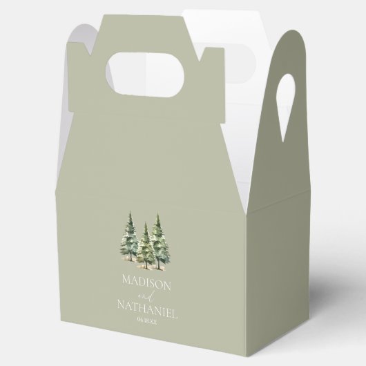 ミニマリスト冬の雪の松の木の森結婚の フェイバーボックス (オープン)