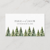 ミニマリスト冬の雪の松の木の森結婚の プレイスカード (裏面)