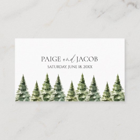ミニマリスト冬の雪の松の木の森結婚の プレイスカード (裏面)