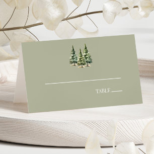 ミニマリスト冬の雪の松の木の森結婚の プレイスカード