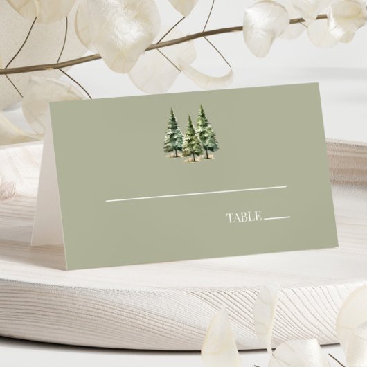 ミニマリスト冬の雪の松の木の森結婚の プレイスカード
