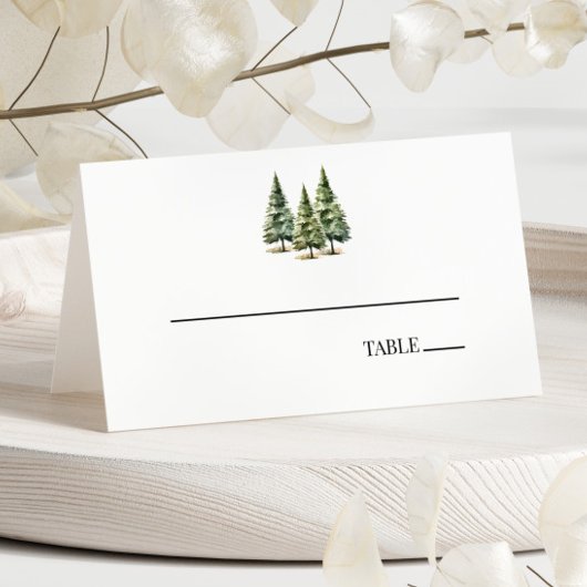 ミニマリスト冬の雪の松の木の森結婚の プレイスカード