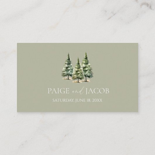 ミニマリスト冬の雪の松の木の森結婚の プレイスカード (裏面)