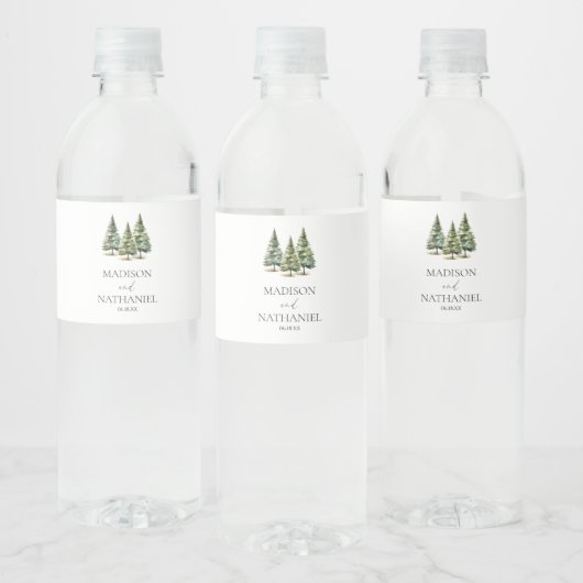 ミニマリスト冬の雪の松の木の森結婚の ペットボトルラベル (ボトル)