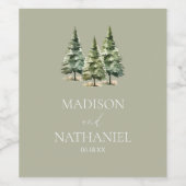 ミニマリスト冬の雪の松の木の森結婚の ワインラベル (シングルラベル)