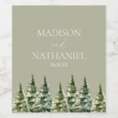 ミニマリスト冬の雪の松の木の森結婚の ワインラベル (シングルラベル)