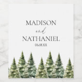 ミニマリスト冬の雪の松の木の森結婚の ワインラベル (シングルラベル)