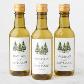 ミニマリスト冬の雪の松の木の森結婚の ワインラベル (ボトル)