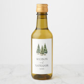 ミニマリスト冬の雪の松の木の森結婚の ワインラベル (正面)