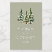 ミニマリスト冬の雪の松の木の森結婚の ワインラベル (シングルラベル)