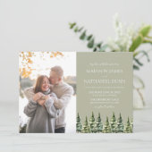 ミニマリスト冬の雪松の木の写真結婚ズ 招待状 (スタンド正面)