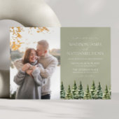 ミニマリスト冬の雪松の木の写真結婚ズ 招待状