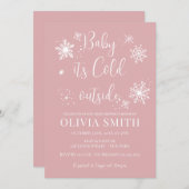 ミニマリスト冬の雪片ガールベビーシャワー 招待状 (正面/裏面)