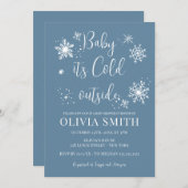 ミニマリスト冬の雪片ボーイベビーシャワー 招待状 (正面/裏面)