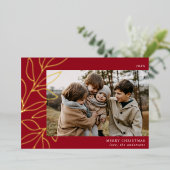 ミニマリスト冬植物赤い写真 箔シーズンカード (立ち正面)