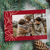 ミニマリスト冬植物赤い写真 箔シーズンカード